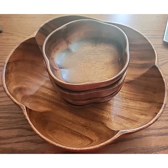 Philart Monkeypod Wood Salad Bowls With4 Serving Bowls - Picture 2 of 9